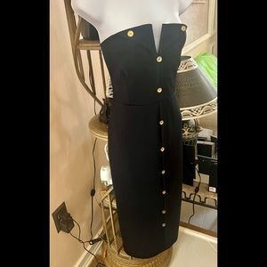 Boohoo Night Bandeau Thigh Maxi Black Dress Button Down V Cut Neckline